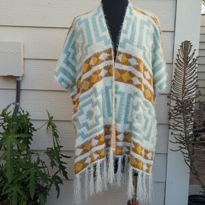 NWT Free People Diamond Back Aztec Kimono Cardigan Sweater Poncho One Size
